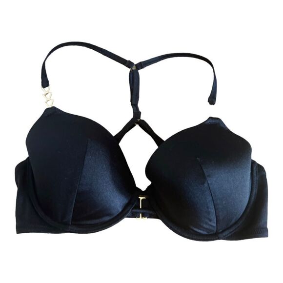 Victorias Secret Swim Push Up Padded Racerback Bikini Chain Link Black Size 36D - Picture 7 of 8